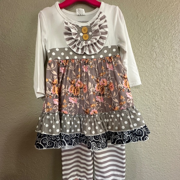 Cream Floral Tunic with Striped Ruffled Leggings - Picture 1 of 8